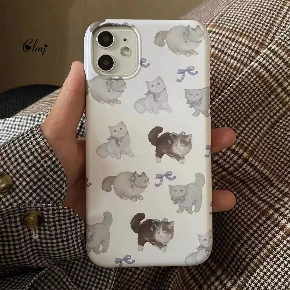 Clmj Vintage Bow Cat Phone Case For Compatible With Iphone 11 12 13 Pro Max 7 8 Plus Xr Xs Cute Cartoon Animal Phone Case Silicone Cover Ins 9450273092966