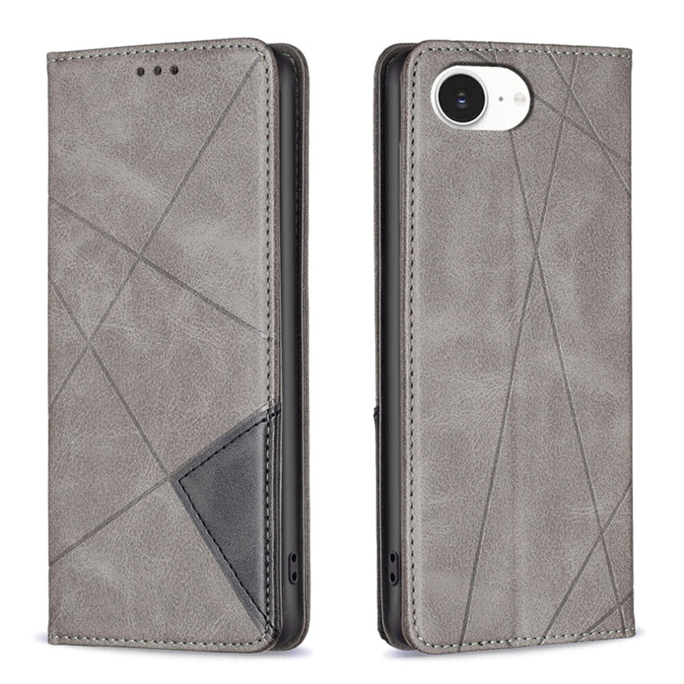 Rhombus Flip Wallet Leather Case For Iphone 16E Â Magnetic, Shockproof, Kickstand, Card Holder, Grey 9152228531895