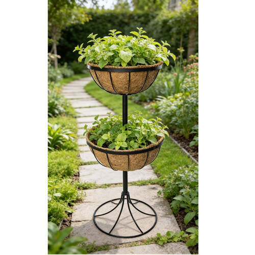 2 Tier Garden Flower Fountain Planter with Liners 1