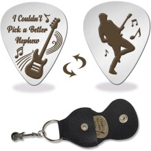 Stainless Steel Guitar Pick with Holder – Funny Musical Gift for Nephew, Graduation, Birthday, Christmas – Compatible with All Guitars
