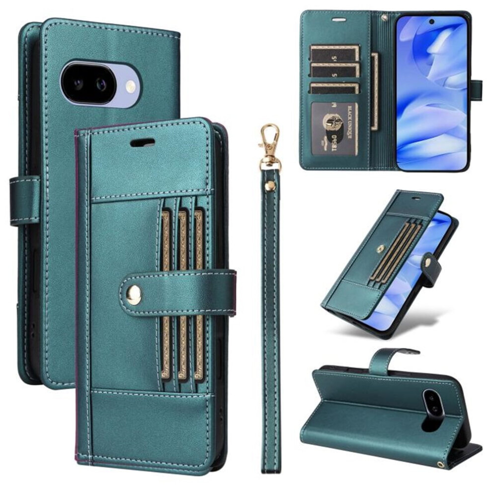 Rfid Blocking Purse Case For Google Pixel 9A (6.3") – 6-Card Slots, Kickstand, Shockproof, Leather Cover, Green 9152228534032