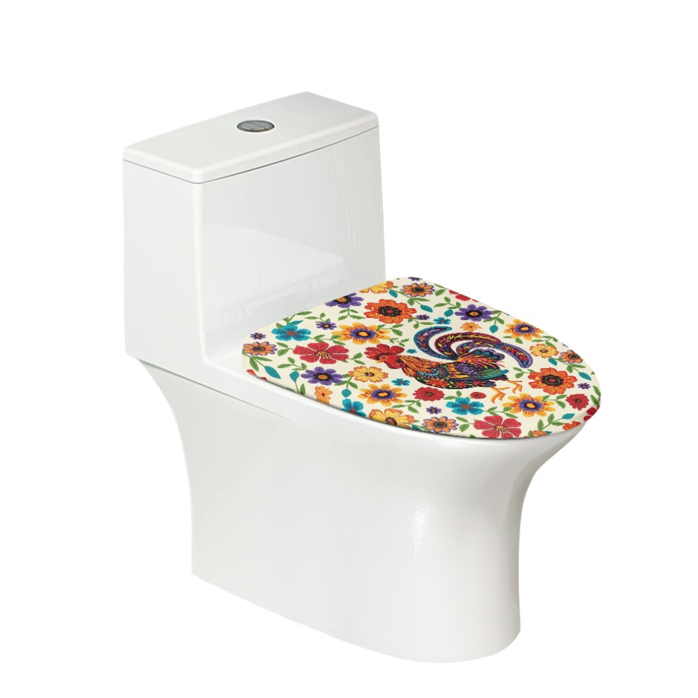 Rooster Hippie Flower Toilet Lid Cover Washable Stretch 937196952564