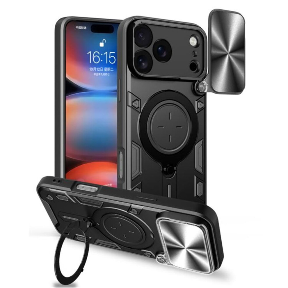 Heavy Duty Case For Iphone 17 Pro Max 6.9", Magnetic Car Mount, Sliding Lens Cover, Rugged Pc+Tpu Shockproof Case, Black 9165521643639