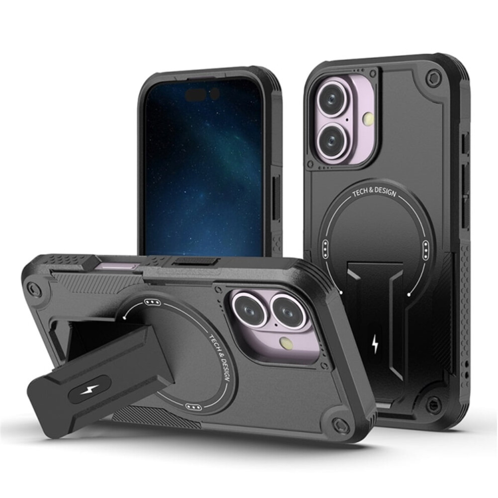 Iphone 16 6.1" Case [Compatible With Magsafe] Â Military-Grade Shockproof Tpu With Invisible Stand, Black 9165521644780