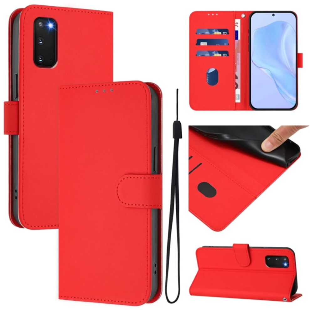 Wallet Case Compatible With Samsung Galaxy S20 Fe 5G Â Pu Leather Magnetic Flip Folio, 3-Card Slot & Wrist Strap, Red 9170372141760