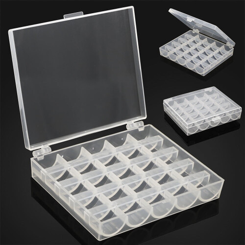 Bobbin Organizer Box Transparent Plastic 25 Empty Bobbins Slots Storage Case for Sewing Machine Thread Spools and Needlework Crafts (1 Box)
