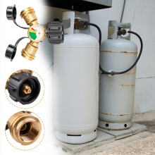 Upgraded Propane Refill Adapter with Gauge, 2-Way Splitter, 90 Elbow, Compatible with 5–40 lb Tanks, Easy-Use Solid Metal