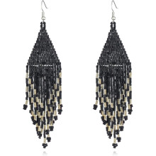 Color Boho Rice Beads Tassel Earrings.Multicolor Long Beaded Dangle Earrings Handmade Woven Drop Earrings Jewelry Gifts for Women