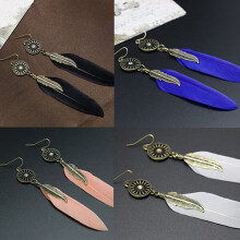 Women's Vintage Hollow Wheel Feather Dangle Earrings