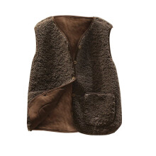 Women's Fashion Casual Loose Short Lamb Wool Fleece Vest for Autumn and Winter, Coffee, Size XXXXL