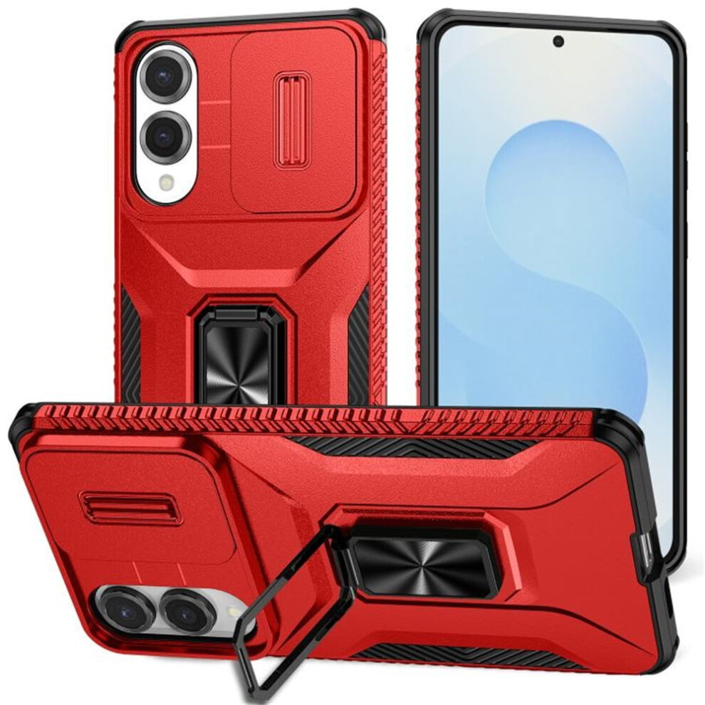 Slim Fit Shockproof Hybrid Case For Samsung Galaxy S25 Edge 5GâMilitary-Grade, Slide Camera Cover & Rotated Ring Kickstand, Red 9165521644919