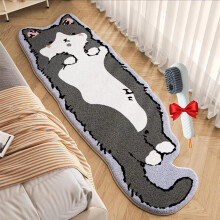 Tapis touffeté en forme de chat, antidérapant et lavable, compatible avec la chambre/le salon (Petit chat gris, 50 x 160 cm)
