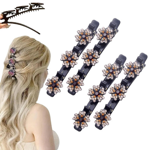 Presilhas de cabelo trançadas com strass para mulheres e meninas (4 peças)