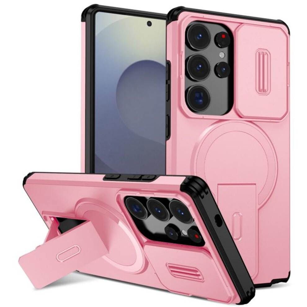 Rugged Case For Samsung Galaxy S25 Ultra 5G 6.9" Â Magsafe Charging, Invisible Fold Holder, Sliding Camera Cover, Shockproof Pink 9170372138364