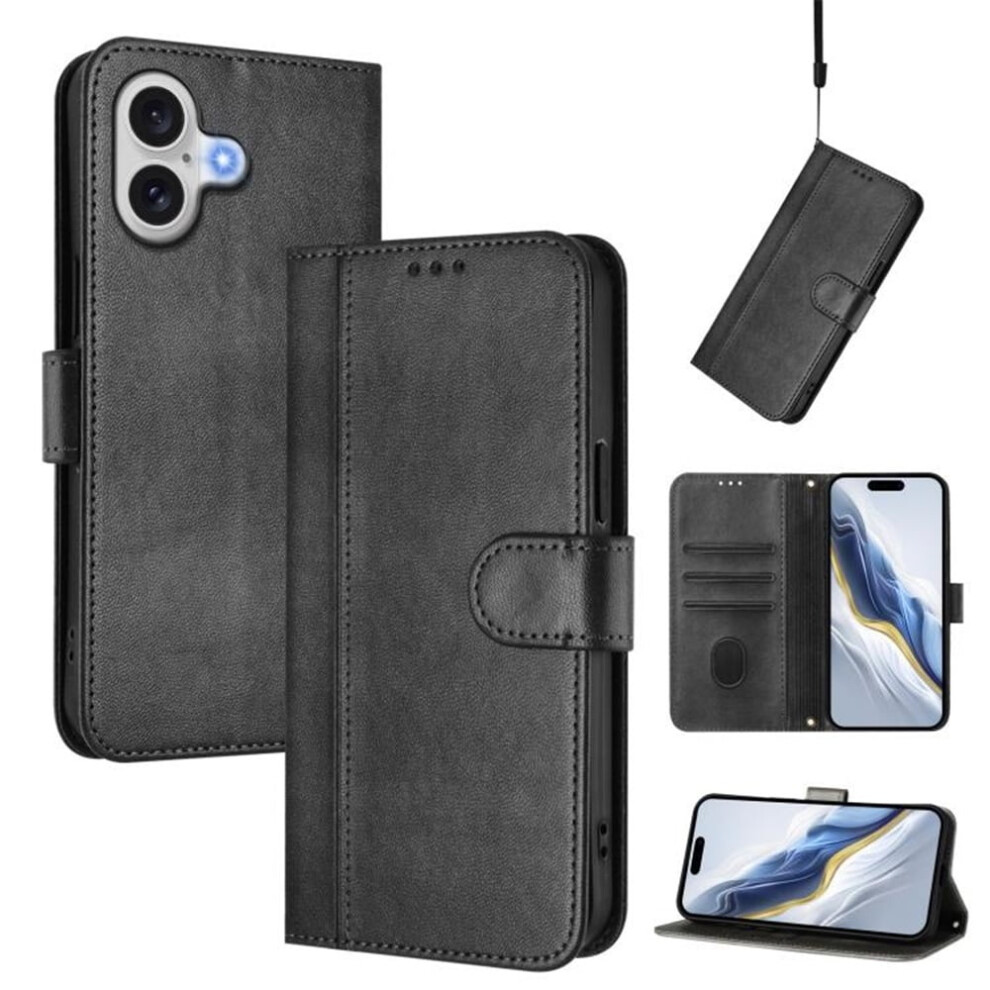 Iphone 17 6.3" Wallet Case Â Flip Leather Tpu Cover With Card Holder, Wrist Strap & Shockproof Protection, Black 9130661929134