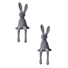 Easter Bunny Figurines Flocking Resin 2 Pcs