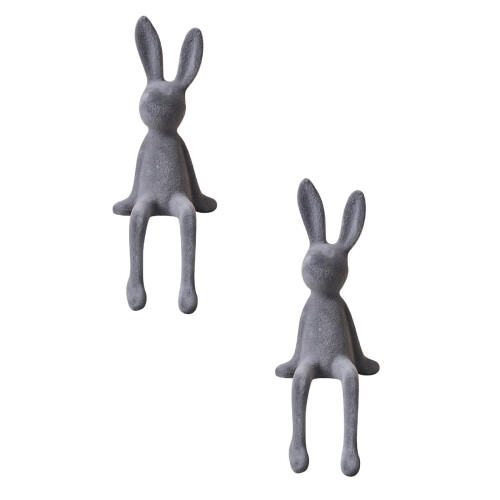 Easter Bunny Figurines Flocking Resin 2 Pcs