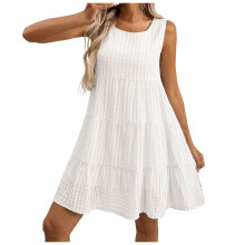 Damenkleid mit kurzen Ärmeln, Empire-Taille, lässiges Sommerkleid mit Taschen, Weiß, XL