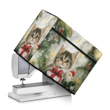 Cute Cat Xmas Sewing Machine Dust Cover with Snowflakes, Quilted, Easy Clean, Pocket & Carry Handle – Compatible with Most Machines