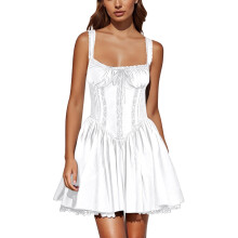 Women's Lace Mini Corset Dress Sleeveless Square Neck Bustier A-line Dresses