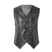 AWZXDE Dziecięca kamizelka w jednolitym kolorze z guzikami w serek, bez rękawów, krótka, z cekinami, na imprezy i karnawał, czarna, 6-12