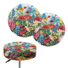 Ronde barkrukhoezen van polyester met bloemenpatroon, set van 2, 35-40 cm, opvouwbaar en gewatteerd, slijtvast.