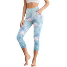 Női kagylómintás tengeri csillag mintás capri leggings magas derekú