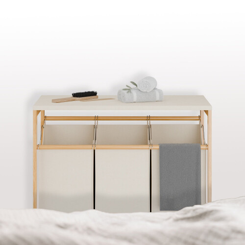 Laundry Rack with 3 Removable Bags, Bamboo Shelf 1