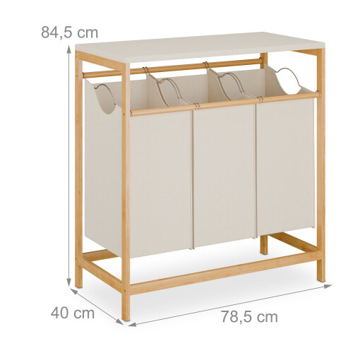 Laundry Rack with 3 Removable Bags, Bamboo Shelf 2