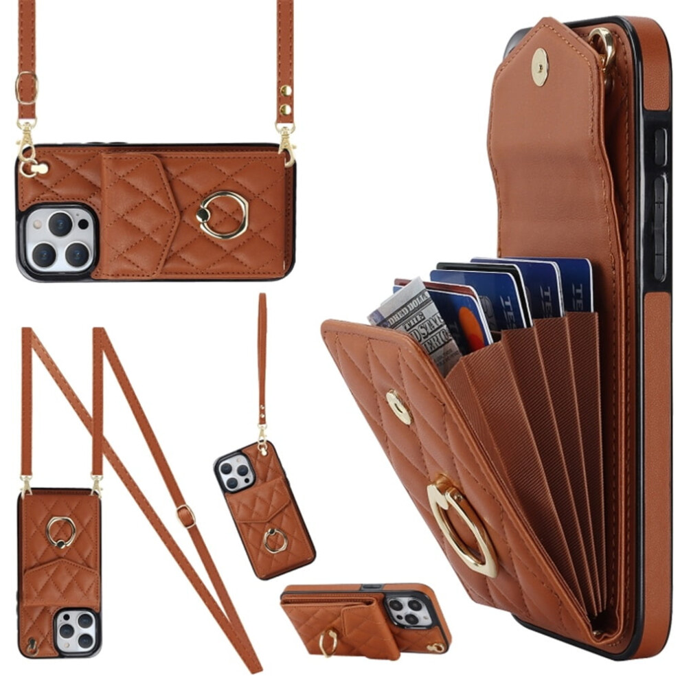 Premium Pu Leather Iphone 16 Pro Case: Folding Wallet, Rfid Shielding, Adjustable Ring, Detachable Crossbody & Wrist Strap Â Brown 9405492266681