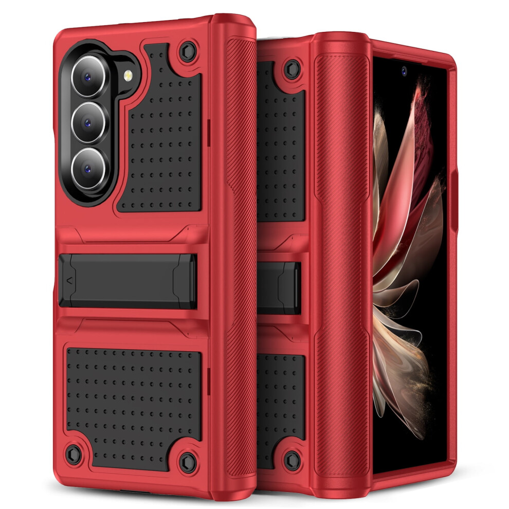 Shockproof Pc + Silicone Case For Samsung Galaxy Z Fold 6, Lightweight Hybrid With Kickstand Hinge Â Red 9165521641963