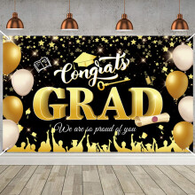 Bannière suspendue, toile de fond décorative en polyester imprimé transparent pour cérémonie de remise de diplômes et fêtes, fournitures