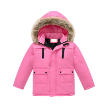 Chlapecká zimní parka s kapucí a umělou kožešinou, zapínání na zip, několik kapes, větruodolná svrchní bunda, styl #B097Pink130