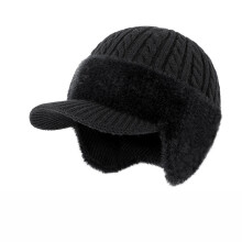 Winter Beanie with Brim and Ear Flaps Black