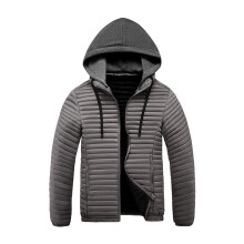 Lichtgewicht casual katoenen jas met capuchon en ribbels voor heren, grijs, maat XL