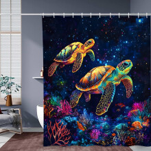 Rideau de douche tortue marine fluorescent, motif océan et littoral, en tissu imperméable, 183 x 198 cm