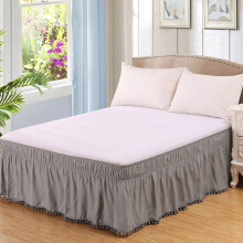 Tassels Bed Skirts, Full Size Light Grey Bed Skirt, 15in Ruffled 54x75in, Soft Microfiber-Cotton Blend Easy Fit Dust Ruffle 1 Piece for Home Bedroom