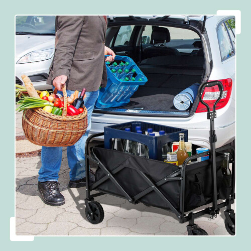 Black Folding Garden Cart with Rubber Wheels 1
