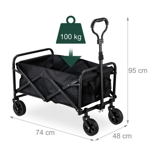 Black Folding Garden Cart with Rubber Wheels 2