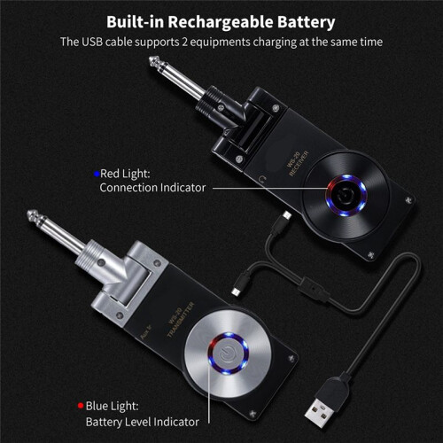 2.4G Guitar Wireless System Transmitter Receiver Rechargeable 180 Rotatable
