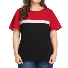 Topuri versatile pentru femei, de vară, din bumbac, cu mânecă scurtă, croială lejeră, cu guler rotund și design color block, material moale