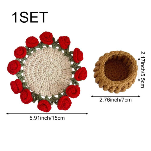 Handgestrickte Häkelblumen-Untersetzer im Boho-Stil, 4er-Set 2