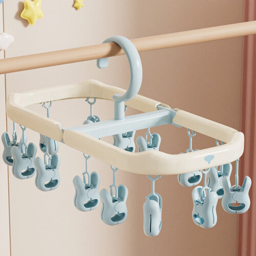 Étendoir à linge pliable et multifonctionnel avec pinces 1