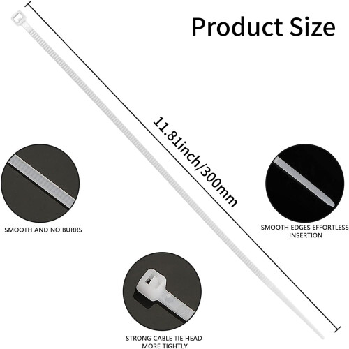Abraçadeiras de nylon reforçadas de 30 cm (12 polegadas), 100 unidades, brancas, resistentes a raios UV, com travamento automático, ideais para 1