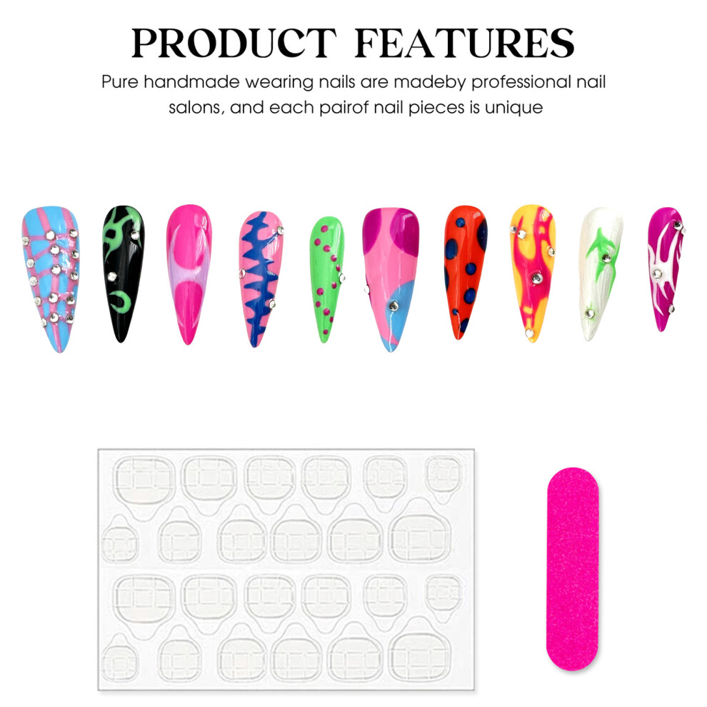 Penghui-Toys (S) Colorful Press On Nails With Polka Point Lightweight And Easy To Stick Fake Nail For Manicure Lovers And Beauty Bloggers