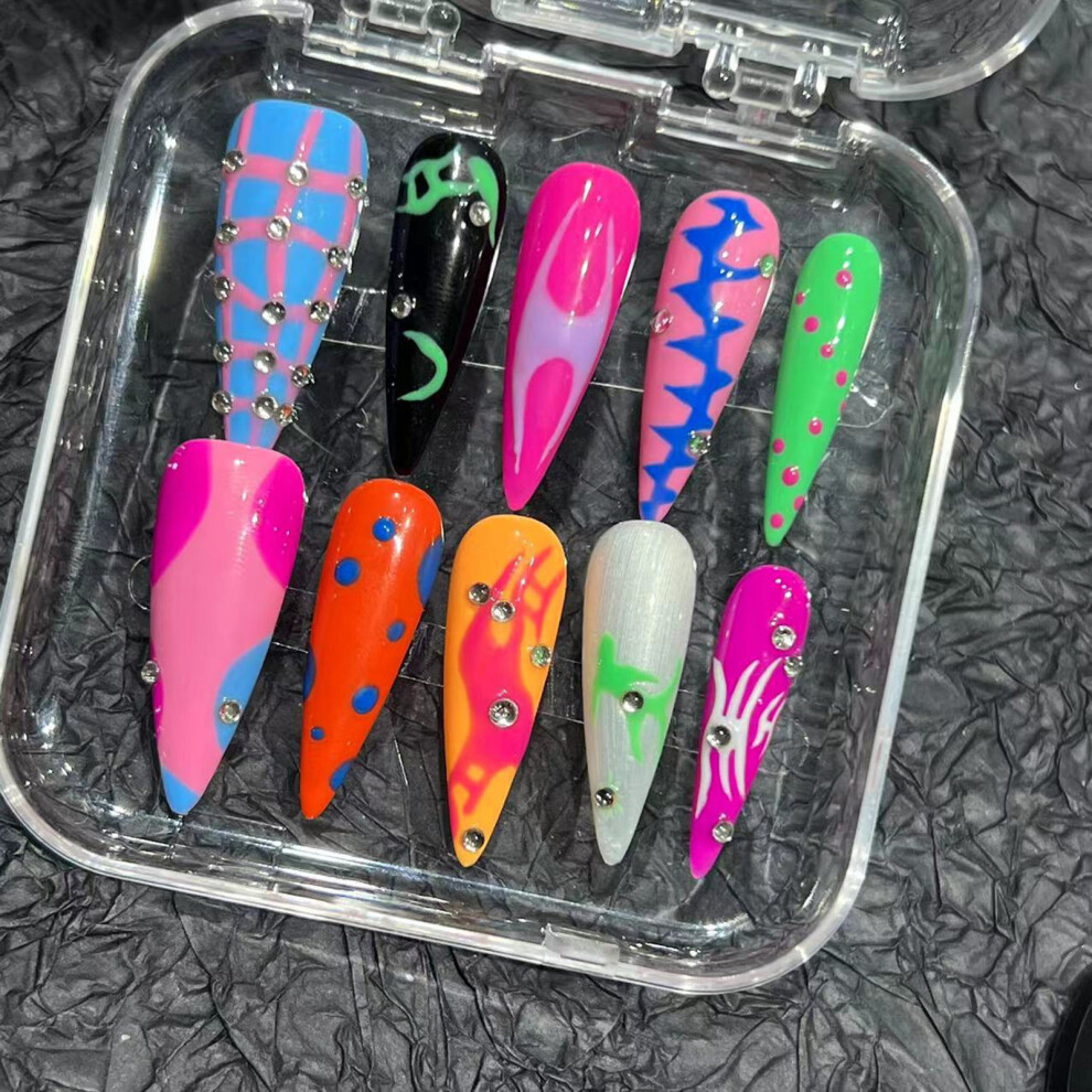 Penghui-Toys (Xs) Colorful Press On Nails With Polka Point Lightweight And Easy To Stick Fake Nail For Manicure Lovers And Beauty Bloggers