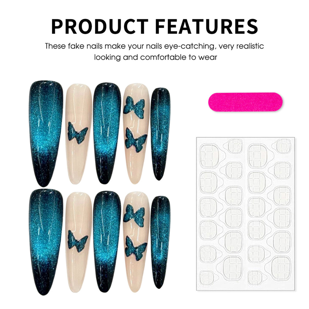 Roc-Electron (2936) Butterfly Print Fake Nails - 10Pcs Resin Cat Eye