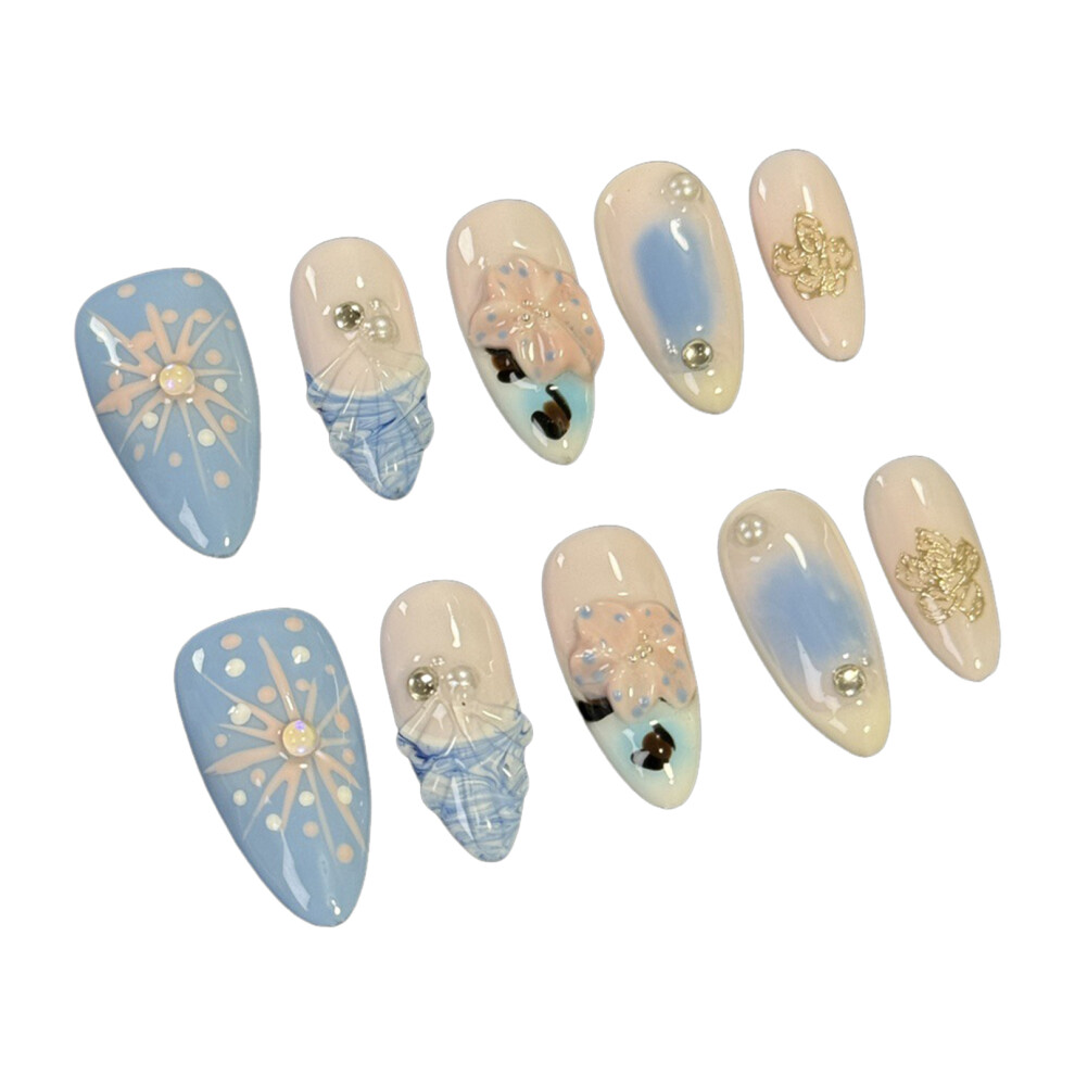 Penghui-Toys (S) 10Pcs Almond False Nails With Blush Design With Zero Pressure On The Nail Bed Design For Hot Girl Dress Matching
