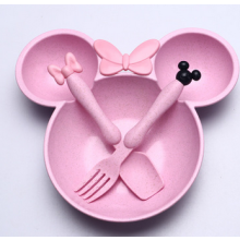 Tigela infantil dividida, própria para micro-ondas, com anel de sucção, design criativo de desenho animado, prato de silicone ecológico, livre de