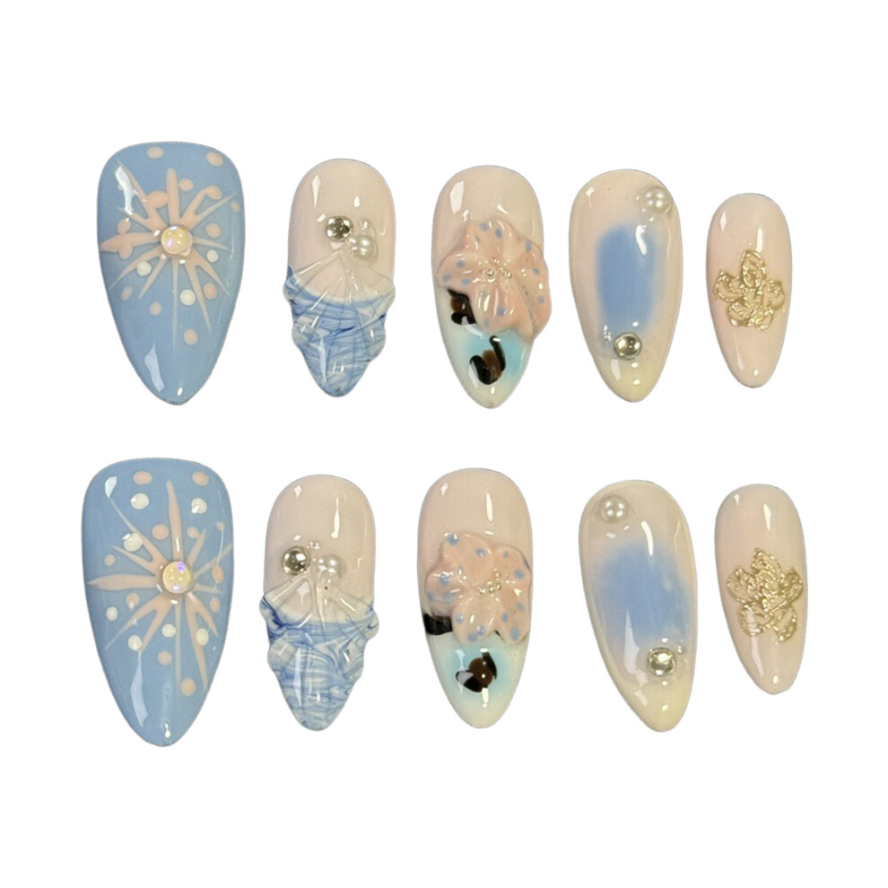 Penghui-Toys (Xs) 10Pcs Almond False Nails With Blush Design With Zero Pressure On The Nail Bed Design For Hot Girl Dress Matching